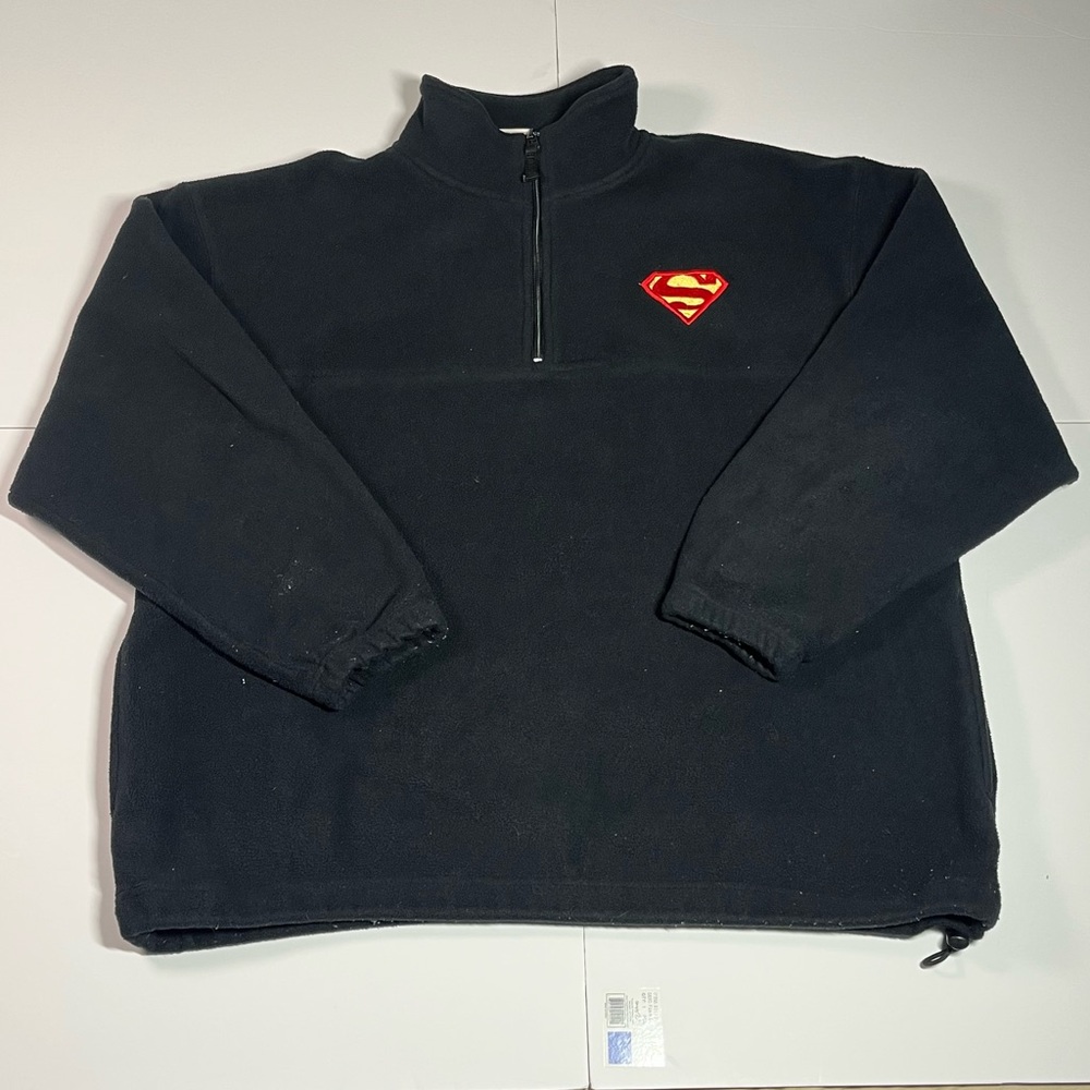 Vintage 1999 DC Comics Superman Fleece Half Zip Pullover Black XL Graphic Logo